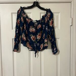 Floral Off-Shoulder Women's Top - Blue